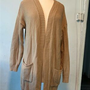 Gap Long Sleeve Open Front Cardigan Sweater Women’s L Taupe Pockets (A0130)